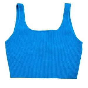 HOUSE OF HARLOW 1960 Ribbed Stretchy Luxe Essentials Blue Crop Top NWT Medium